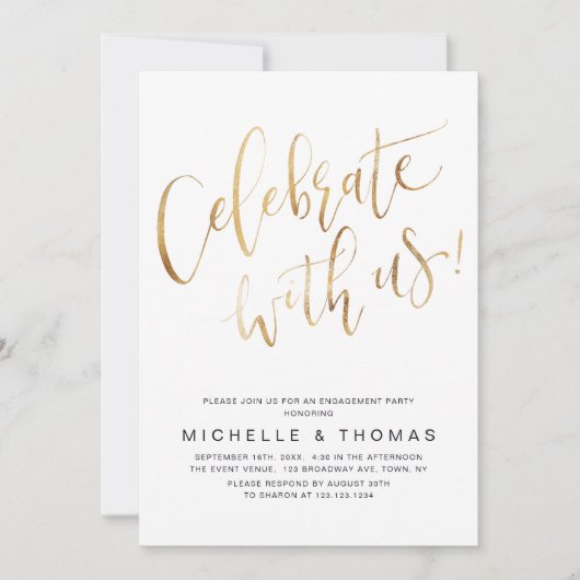 Feiern mit US Script Gold Moderne einfach Einladung (Vorderseite)