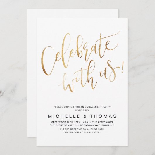 Feiern mit US Script Gold Moderne einfach Einladung (Vorne/Hinten)
