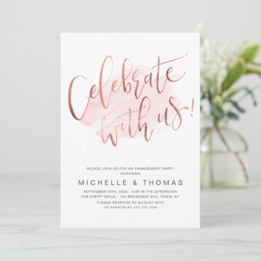 Feiern mit US-Script-Rose - Einfache Goldenheit Einladung (Stehend Vorderseite)