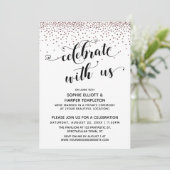 Feiern mit US Script Rose Gold Confetti Einladung (Stehend Vorderseite)