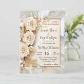 Feiern mit weißen Blume und Perlen auf Seide Einladung (Stehend Vorderseite)