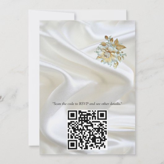 Feiern mit weißen Blume und Perlen auf Seide Einladung (Rückseite)