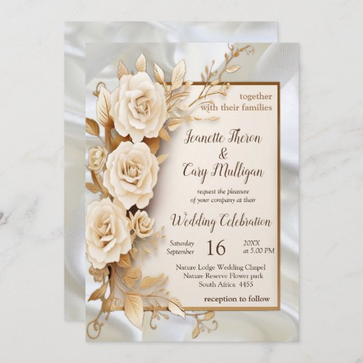 Feiern mit weißen Blume und Perlen auf Seide Einladung (Vorne/Hinten)