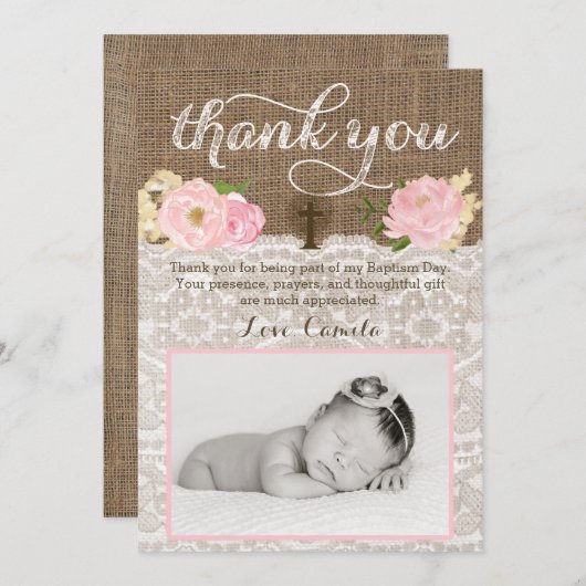 Feiern oder Taufe Rustikales Foto Dankeschön Karte (Vorne/Hinten)