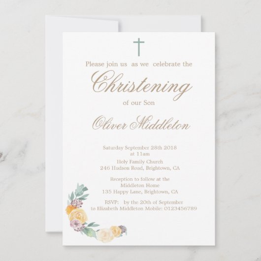 Feiern oder Taufen Blumengrün Einladung (Vorderseite)