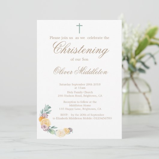 Feiern oder Taufen Blumengrün Einladung (Stehend Vorderseite)