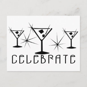 Feiern - Retro Martinis - Schwarz & Weiß Postkarte