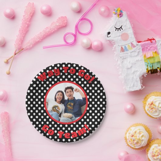 Feiern Schwarz/Weiß Polka Dots Red Trim Pappteller (Party)