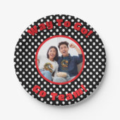 Feiern Schwarz/Weiß Polka Dots Red Trim Pappteller (Vorderseite)