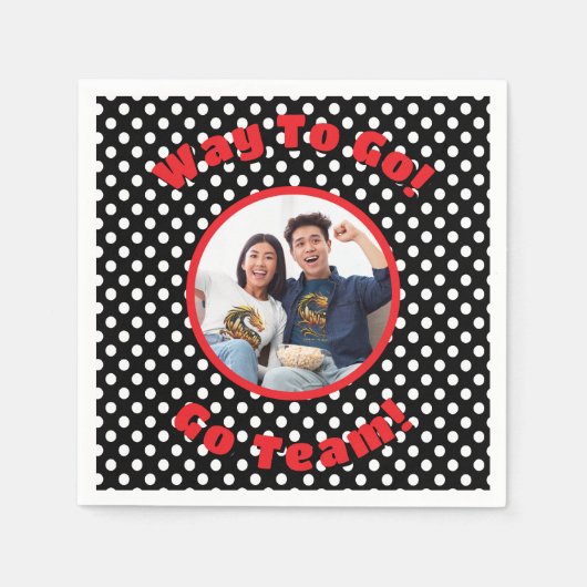 Feiern Schwarz/Weiß Polka Dots Red Trim Serviette (Vorderseite)