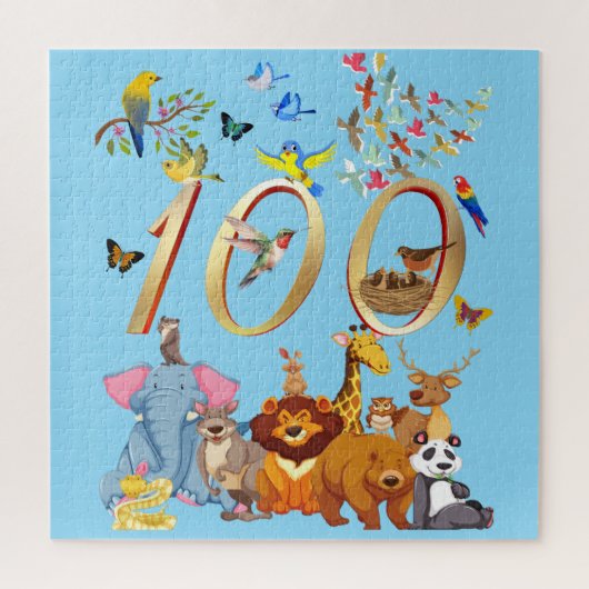 Feiern Sie 100 Schultage mit Wildtieren Puzzle (Vertikal)