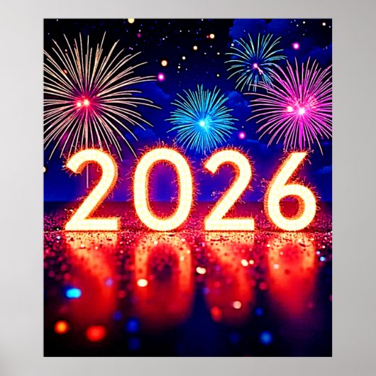Feiern Sie 2026: Helle Zukunft Funken Design Poster (Vorne)