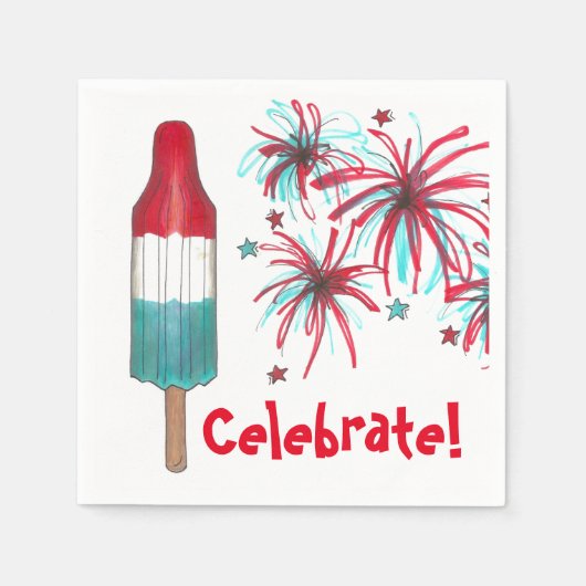 Feiern Sie! 4. Juli Patriotic Rocket Pop Popsicle Serviette (Vorderseite)