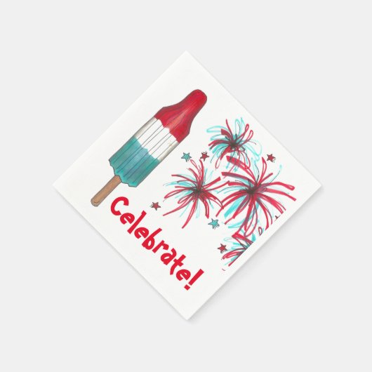 Feiern Sie! 4. Juli Patriotic Rocket Pop Popsicle Serviette (Ecke)