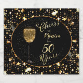 Feiern Sie 50 Jahre Elegant Black and Gold Geburts Schaumweinetikett (Einzelnes Label)