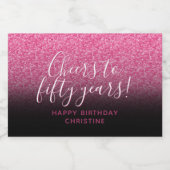 Feiern Sie 50 Jahre Hot Pink & Black Sparkle Schaumweinetikett (Einzelnes Label)
