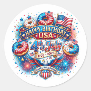 Feiern Sie Amerikas 250. Geburtstag mit Donut Runder Aufkleber
