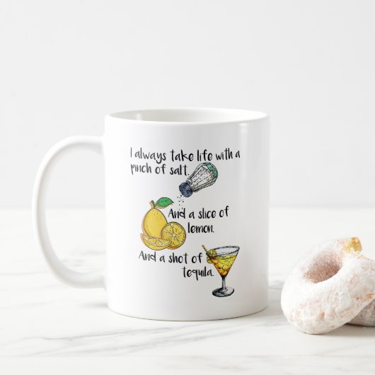 Feiern Sie das Leben, lustige Sprüche Kaffeetasse (Mit Donut)