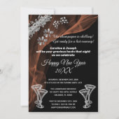 Feiern Sie das neue Jahr Schwarz & Silber-Champagn Einladung (Vorderseite)