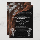 Feiern Sie das neue Jahr Schwarz & Silber-Champagn Einladung (Vorne/Hinten)