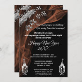 Feiern Sie das neue Jahr Schwarz & Silberer Champa Einladung (Vorne/Hinten)