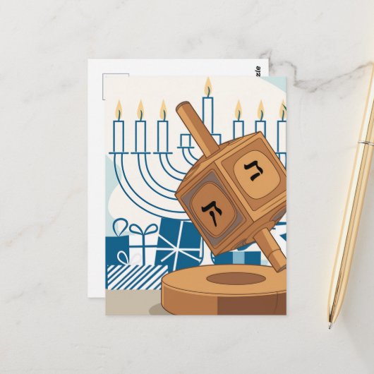 Feiern Sie den Geist von Hanukkah Dreidel Postkarte (Vorderseite/Rückseite Beispiel)