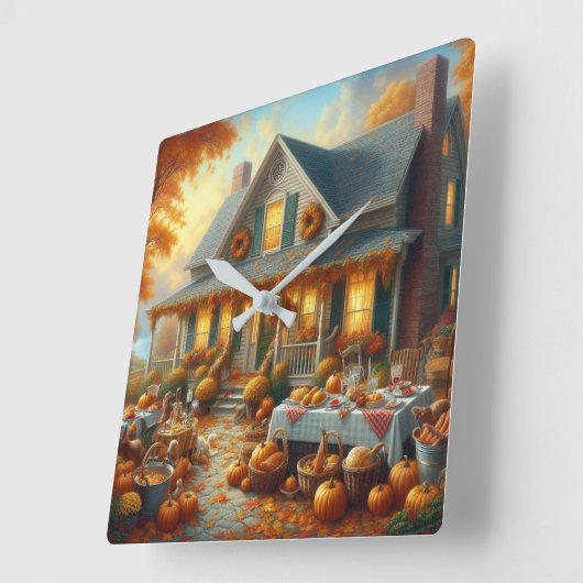 Feiern Sie den Herbstschwung mit gemütlichem Charm Quadratische Wanduhr (Winkel)