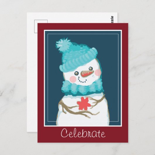 Feiern Sie den Holidays Snowman in Top Hat Postkarte (Vorne/Hinten)
