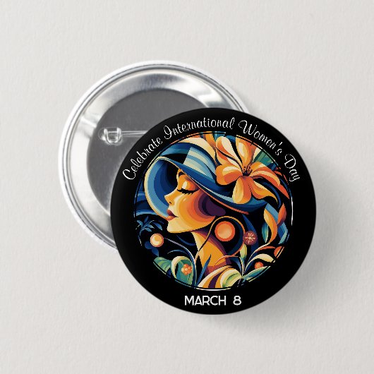 Feiern Sie den Internationalen Frauentag Button (Vorne & Hinten)
