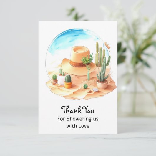 Feiern Sie den kleinen Cowboy: Western Baby Shower Dankeskarte (Stehend Vorderseite)