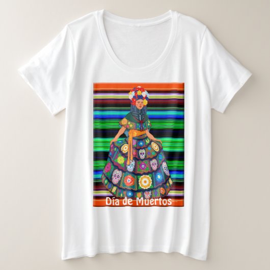Feiern Sie den lebendigen Geist von Día de Muertos Große Größe T-Shirt (Design vorne)