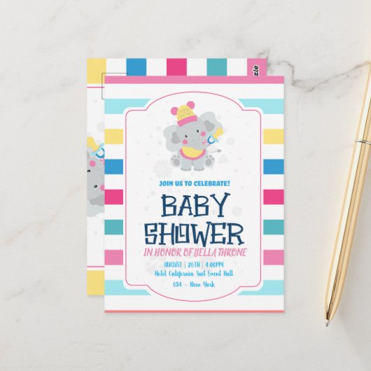 Feiern Sie die Ankunft Ihres kleinen Wunders! Postkarte (Vorderseite/Rückseite Beispiel)