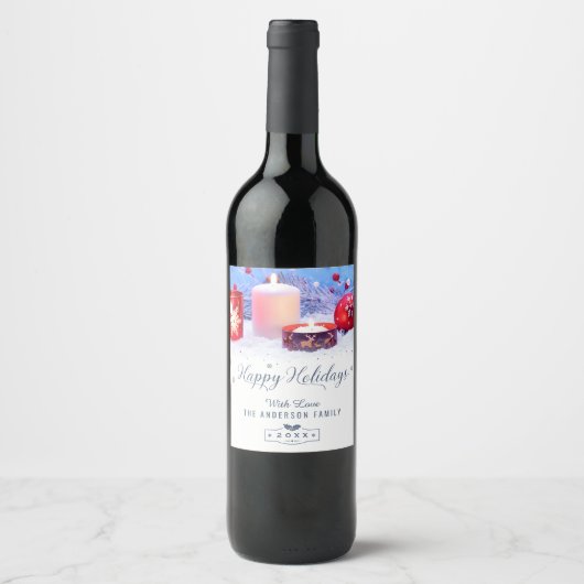 Feiern Sie die Jahreszeit Friedlich Happy Holiday Weinetikett (Vorderseite)