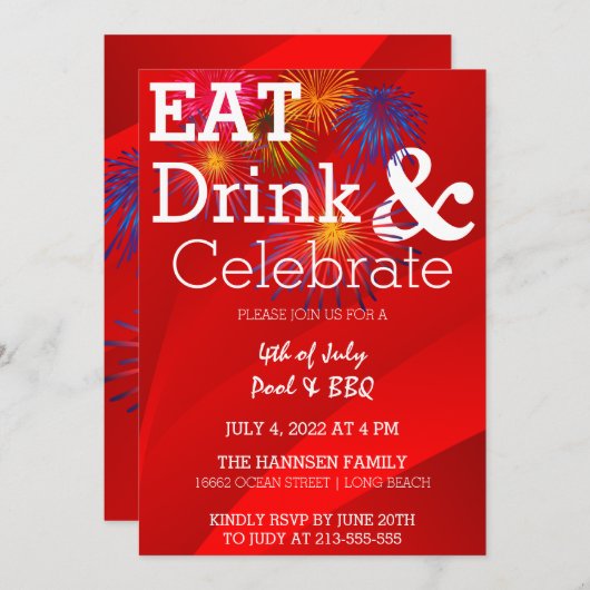 Feiern Sie die Party Einladung von Fireworks (Vorne/Hinten)