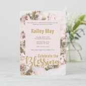 Feiern Sie die Segnungen - Rose Babyduschkarte Einladung (Stehend Vorderseite)