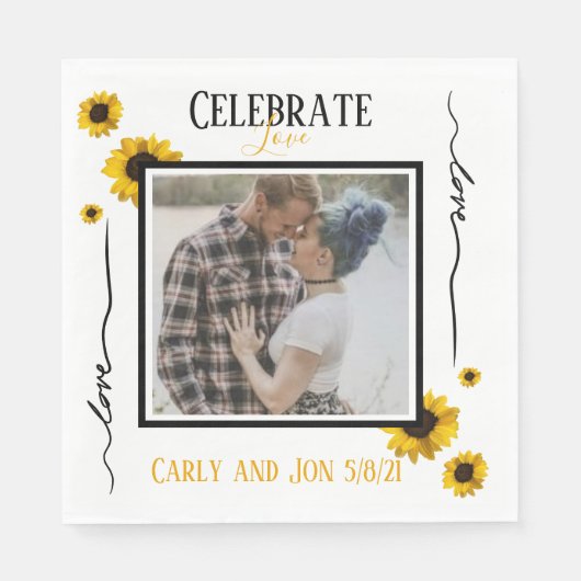 Feiern Sie die Sonnenblumen der Liebe und Ihr Foto Serviette (Vorderseite)