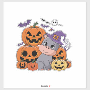 Feiern Sie ein Hippo Halloween mit Moo Deng! Long Aufkleber