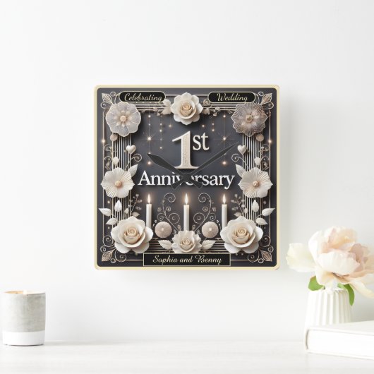 Feiern Sie einen schönen Moment zum ersten Jahrest Quadratische Wanduhr (Zuhause)