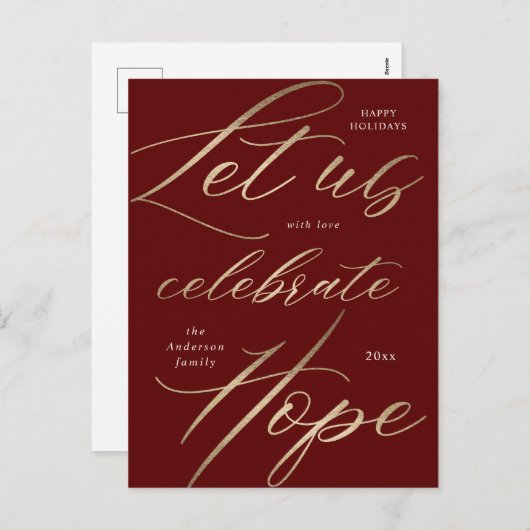 Feiern Sie Hoffnungsskripturlaub Postkarte (Vorne/Hinten)