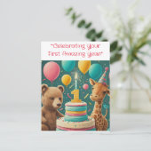 "Feiern Sie Ihr erstes Phantastisches Jahr!" Postkarte (Stehend Vorderseite)