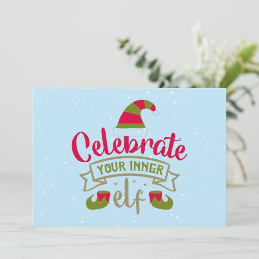 Feiern Sie Ihre inneren Elf Weihnachtskarten (Stehend Vorderseite)