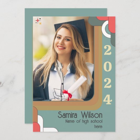 Feiern Sie Ihren Grad mit einem Retro-Foto 2024 Einladung (Vorne/Hinten)