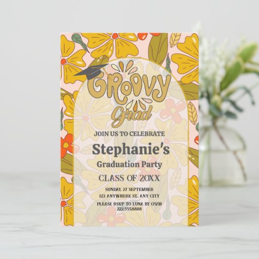 Feiern Sie im Stil! Groovy Boho Abschluss Einladung (Stehend Vorderseite)