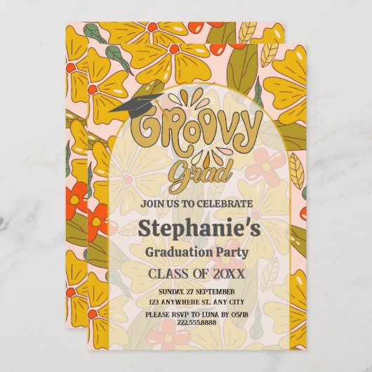 Feiern Sie im Stil! Groovy Boho Abschluss Einladung (Vorne/Hinten)