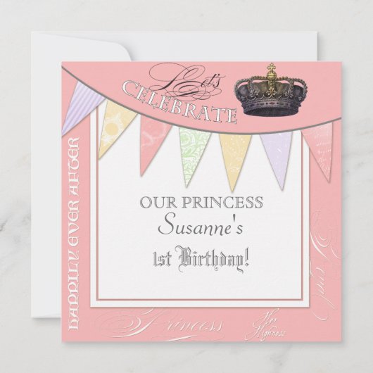 Feiern Sie königlich Prinzessin Birthday Party Einladung (Rückseite)