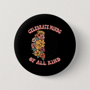 Feiern Sie Köpfe aller Art Florale Gehirn Autismus Button