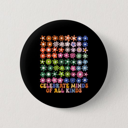 Feiern Sie Köpfe aller Art Groovy Flower Autismus Button (Vorderseite)