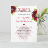 Feiern Sie Liebe roter Mohn mit Blätter Blumenbeet Einladung (Stehend Vorderseite)