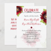 Feiern Sie Liebe roter Mohn mit Blätter Blumenbeet Einladung (Vorne/Hinten)