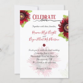 Feiern Sie Liebe roter Mohn mit Blätter Blumenbeet Einladung